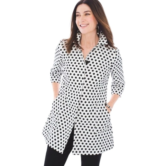 Chico’s Jacquard White and Black Polka Dot Jacket - Picture 1 of 16